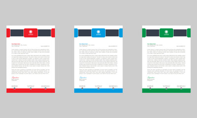 Modern and creative business and corporate letterhead set | Red, Blue, Green colors