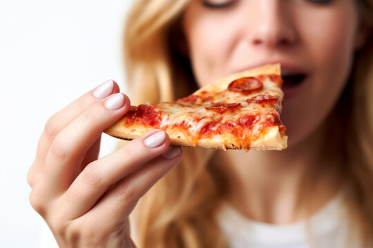 A Woman's Lips Reveling in the Irresistible Flavors of Gourmet Pizza Extravaganza AI generated
