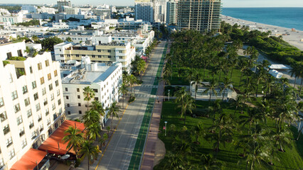 Aerial view of Ocean Drive capture by a drone in a sunny day
