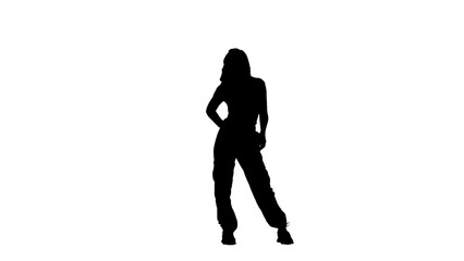 Fototapeta na wymiar Portrait of female dancer. Attractive young woman black silhouette posing, dancing jazz funk dance , isolated on white background alpha channel.
