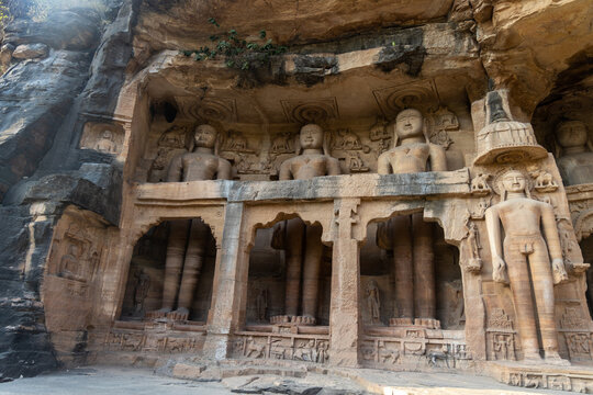 Siddhachal Caves are Jain cave monuments and statues carved into the rock face inside the Urvashi valley of the Gwalior Fort in northern Madhya Pradesh, India.