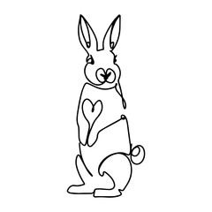 Bunny rabbit line art icon. Abstract outline rabbit. Hand drawn minimalism style	
