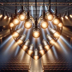 Fototapeten A photo-realistic image of stage spotlights arranged in a heart shape © PHdJ