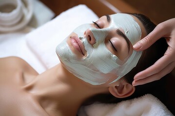 Woman beauty treatment young spa relaxation wellness mask therapy cosmetic caucasian skin facial face - Powered by Adobe