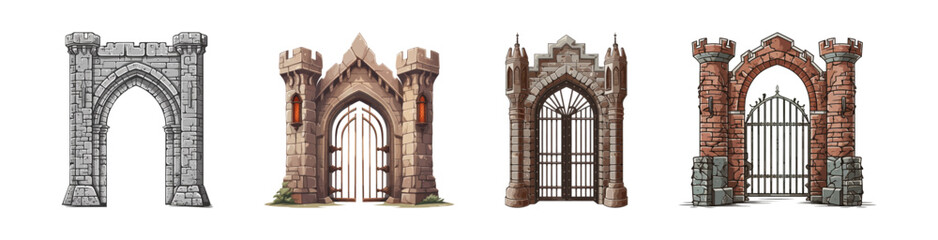 Castle wrought iron vector gate. Cartoon vector illustration