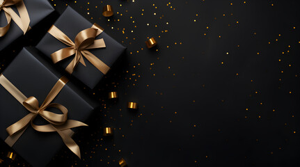 Minimalistic background image, gift boxes, black style