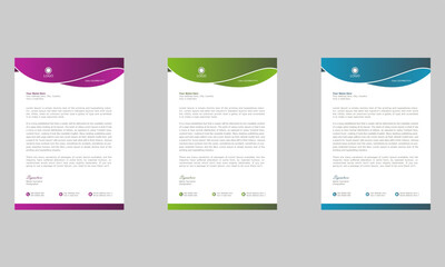 Abstract business and corporate letterhead set | Blue, Green, Purple gradients