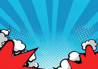 Colorful comic book background with blank white speech bubbles of different shapes.
