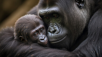 gorilas, Foto adorável Amor de Mãe
