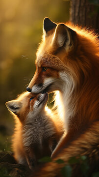 raposa com filhote, Foto ador&aacute;vel Amor de M&atilde;e