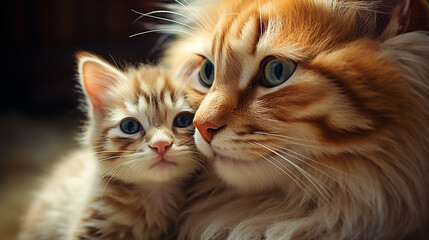 gatinho com filhote, Foto ador&aacute;vel Amor de M&atilde;e