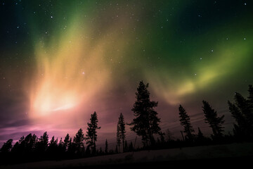 Magnifique aurore boréale dans le ciel de la laponie suédoise région kiruna en hiver