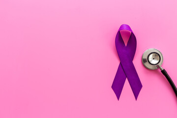 Purple ribbon symbol of pancreas cancer and Alzheimer's disease awareness concept