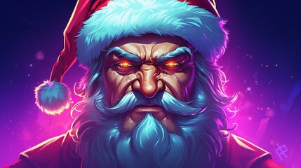 Portrait of a sinister Santa Claus with glowing eyes. Fantasy concept , Illustration painting.