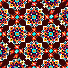 Geometric ethnic pattern. Pixel pattern. Design for clothing, fabric, background, wallpaper, wrapping, batik. Knitwear, Embroidery style. Aztec geometric art ornament print.Vector illustration