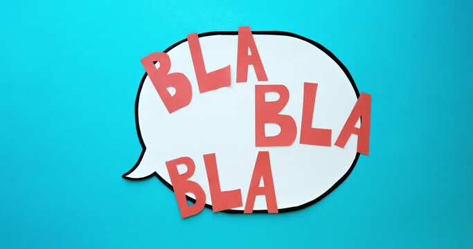 Speech bubble with a text Bla-bla-bla on a blue background. Comic cloud. 4K stop motion animation
