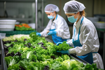 Workers in the food industry efficiently utilizing waste reduction technology 