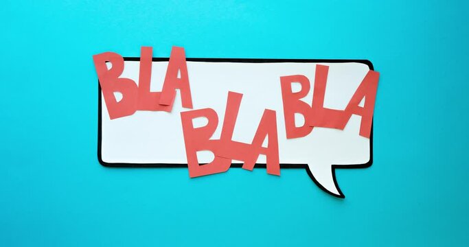 Speech bubble with a text Bla-bla-bla on a blue background. Comic cloud. 4K stop motion animation