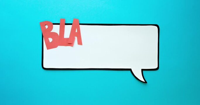 Speech bubble with a text Bla-bla-bla on a blue background. Comic cloud. 4K stop motion animation