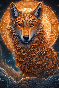 Detailed Orange Wolf Digital Painting