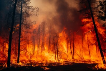 Fototapeta premium Gorgeous forest fire with blazing logs