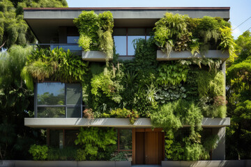 Fototapeta na wymiar Architectural detail of a building adorned with thriving green living wall 