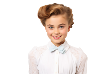 A young Girl Dressed as a superstar with a beautiful smile on a white Background with Space for Copy isolated PNG