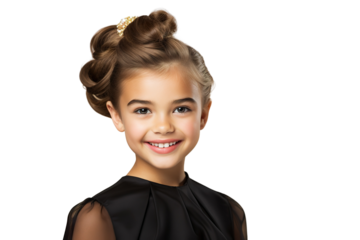 A young Girl Dressed as a superstar with a beautiful smile on a white Background with Space for Copy isolated PNG
