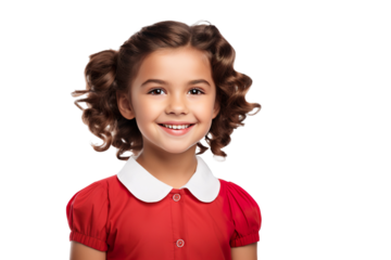 A young Girl Dressed as a superstar with a beautiful smile on a white Background with Space for Copy isolated PNG
