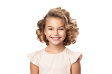 A young Girl Dressed as a superstar with a beautiful smile on a white Background with Space for Copy isolated PNG