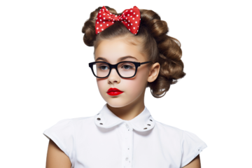 A young Girl Dressed as a superstar with a beautiful smile on a white Background with Space for Copy isolated PNG