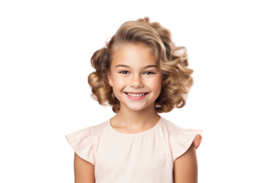 A young Girl Dressed as a superstar with a beautiful smile on a white Background with Space for Copy isolated PNG - Powered by Adobe