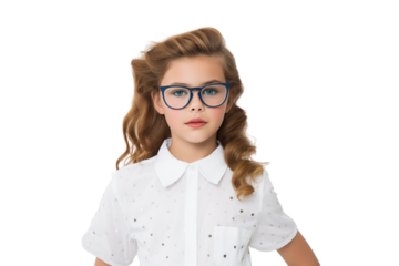 A young Girl Dressed as a superstar with a beautiful smile on a white Background with Space for Copy isolated PNG