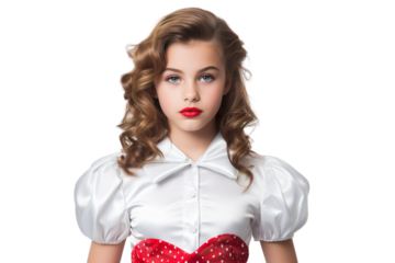 A young Girl Dressed as a superstar with a beautiful smile on a white Background with Space for Copy isolated PNG