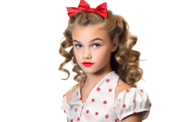 A young Girl Dressed as a superstar with a beautiful smile on a white Background with Space for Copy isolated PNG