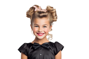A young Girl Dressed as a superstar with a beautiful smile on a white Background with Space for Copy isolated PNG
