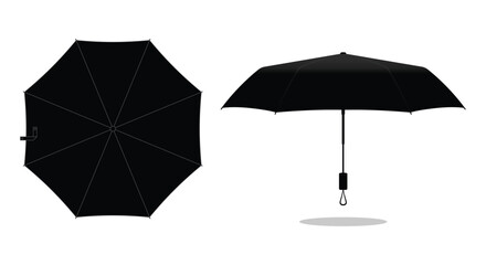 Black compact small umbrella rain template on white background, vector file.