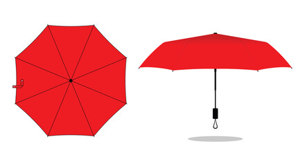 Red compact small umbrella rain template on white background, vector file.