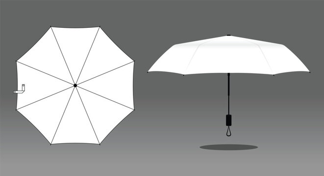 White compact small umbrella rain template on gray background, vector file.