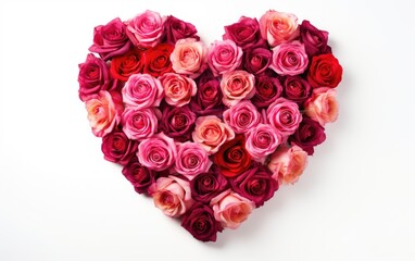 pink and red roses in heart shape isolated isolated on a white background, illustration for Valentine day or Wedding