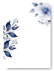 Floral wedding invitation template set with elegant navy blue leaves.