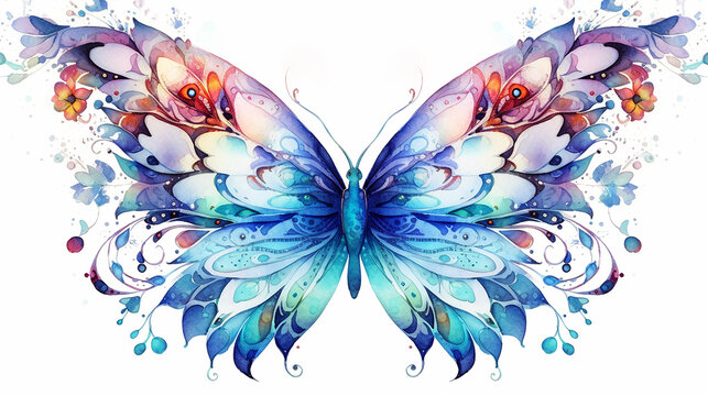 borboleta estilo Boho clipart, aquarela, fundo branco