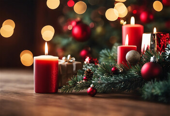 Fototapeta na wymiar AI illustration of a festive scene of Christmas candles and decorations