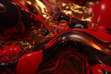 Red, black and gold gorgeous alcohol ink art background material. Generative AI