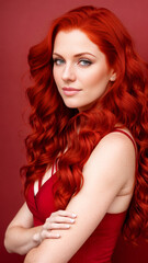 Woman in red evening dress