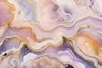 Colorful ink luxury abstract background, gold pink marble texture, fluid art pattern wallpaper, underwater paint mix. Generative AI - obrazy, fototapety, plakaty