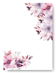Corner of pink azalea flower arrangement on wedding invitation background.