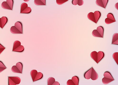 Vector Love Symbols: Heart-shaped Paper Elements Soaring Against a Pink Background for Happy Women's, Mother's, Valentine's Day, birthday greeting card.