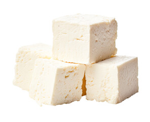 Three pieces of tofu isolated on a transparent background