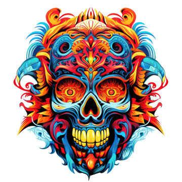 Day of the Dead Skull Mask, Creative skull and nature hand drown design art by illustration